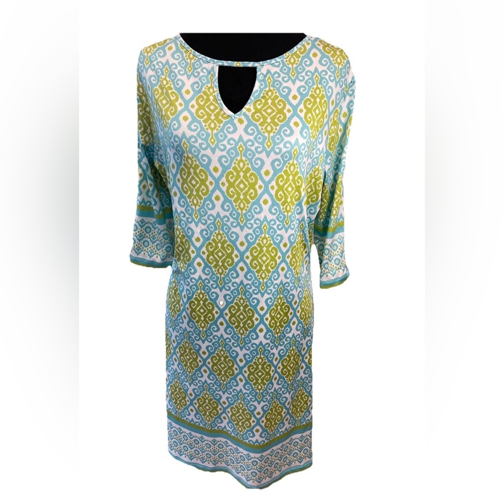 🆕Charlie Paige ladies‎ geometric pattern NWT size small shift dress slit sleeve